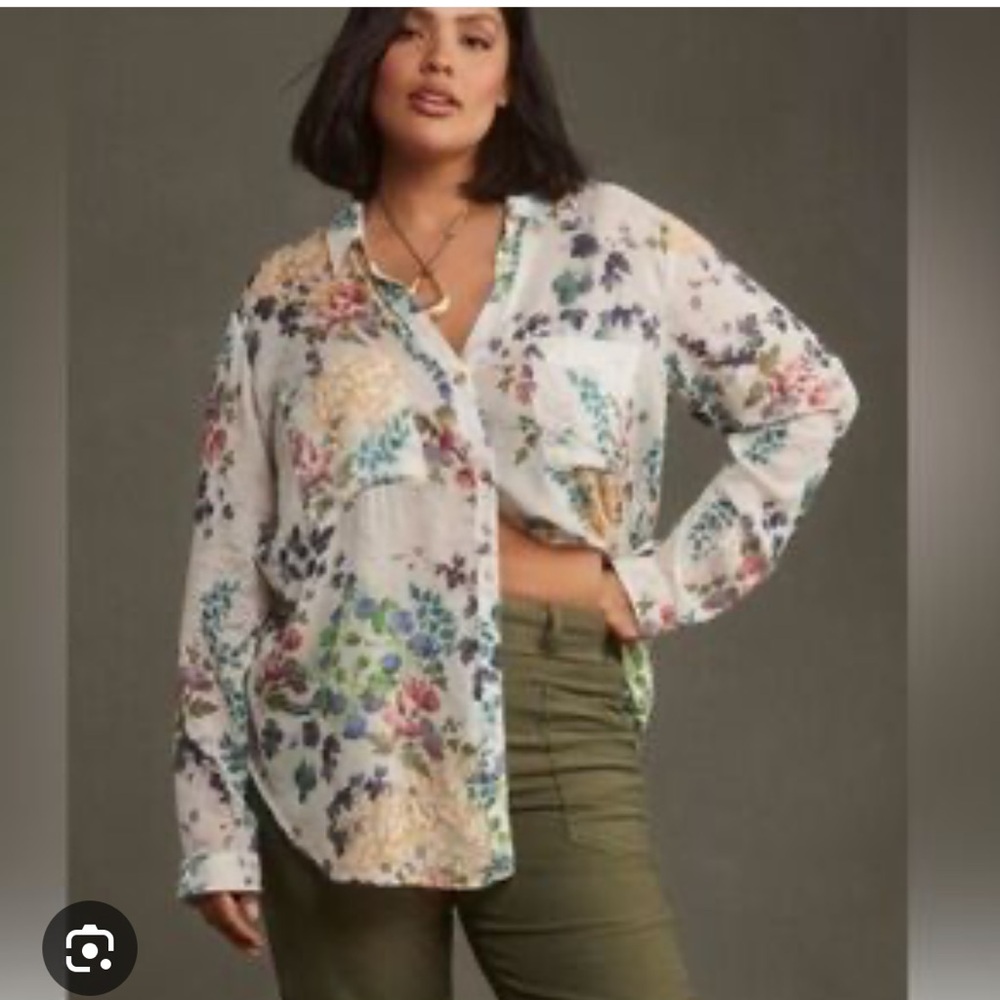 Pilcro Anthropologie Floral Button Down Shirt
